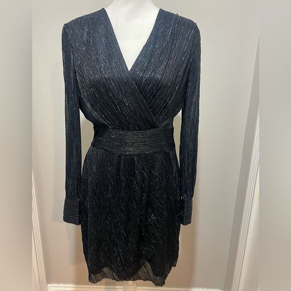 NWT The Kooples NAVY BLUE METALLIC JERSEY SHORT DRESS womens size 8 - Picture 15 of 16